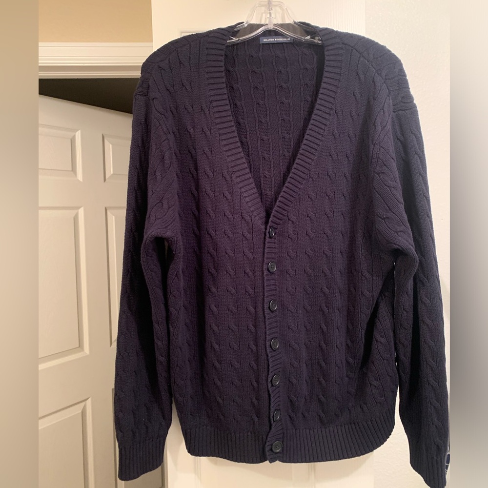 Brandy Melville Navy Cotton Cable Knit Cardigan Oversized Fit